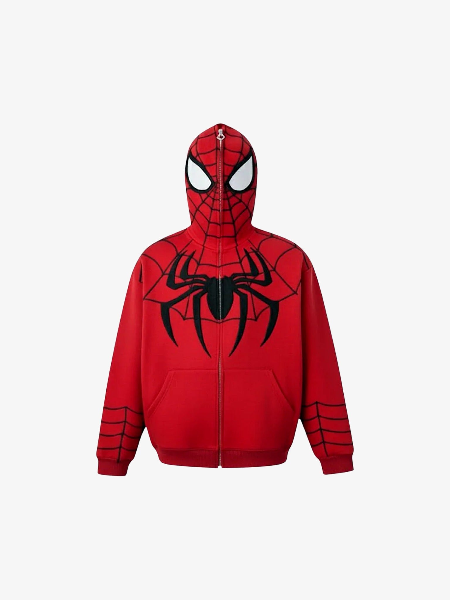 Full Zip Spiderman rouge noir Y2K vue avant capuche masque