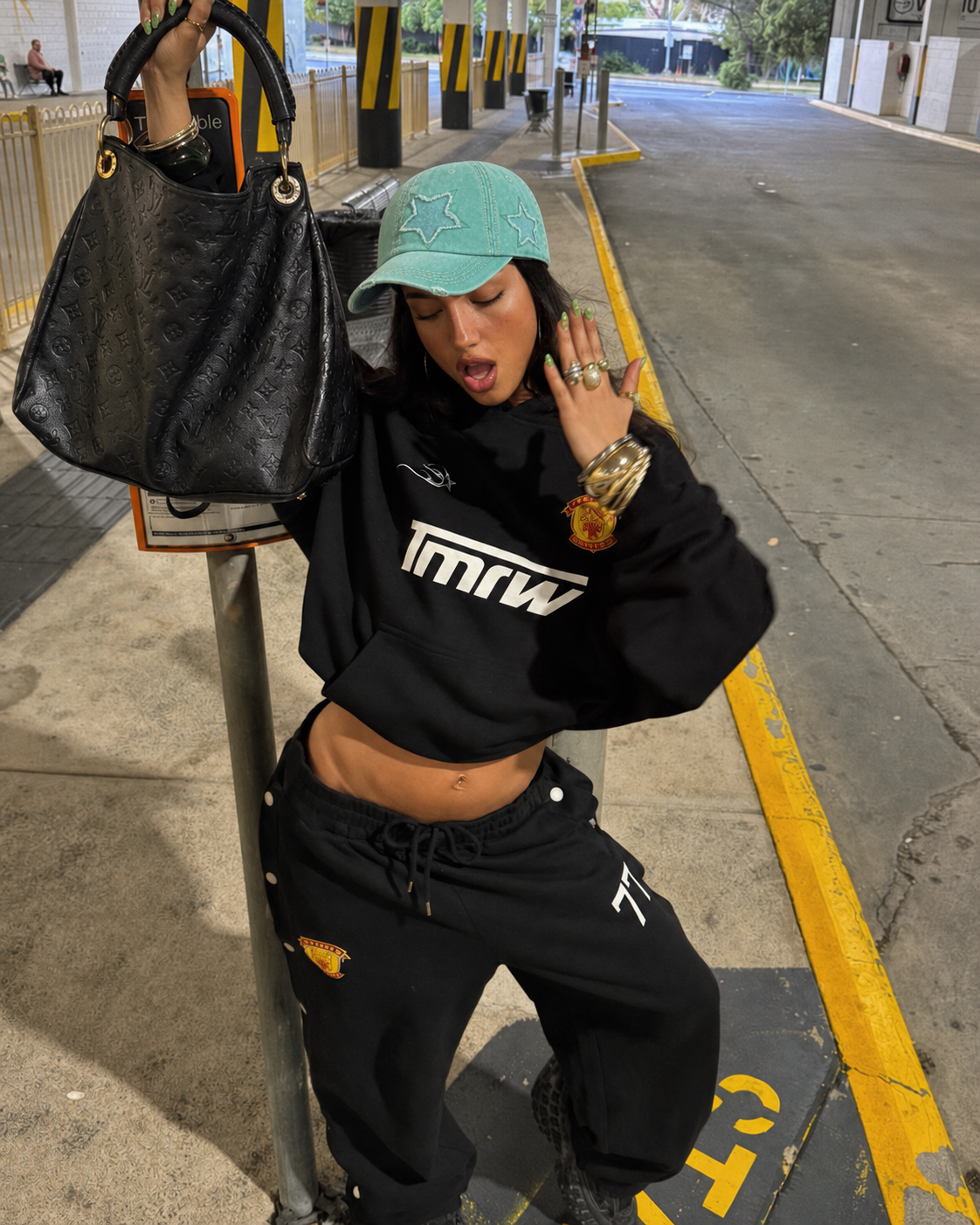 Casquette étoile vert menthe portée streetwear