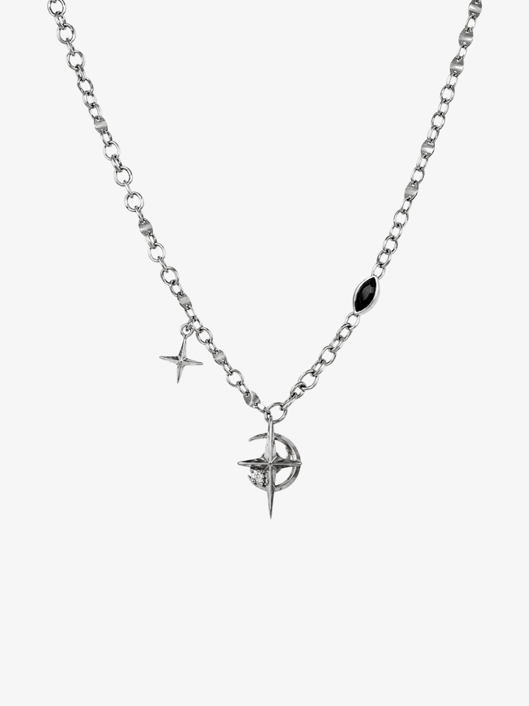 Silver Y2K star necklace front view on white background