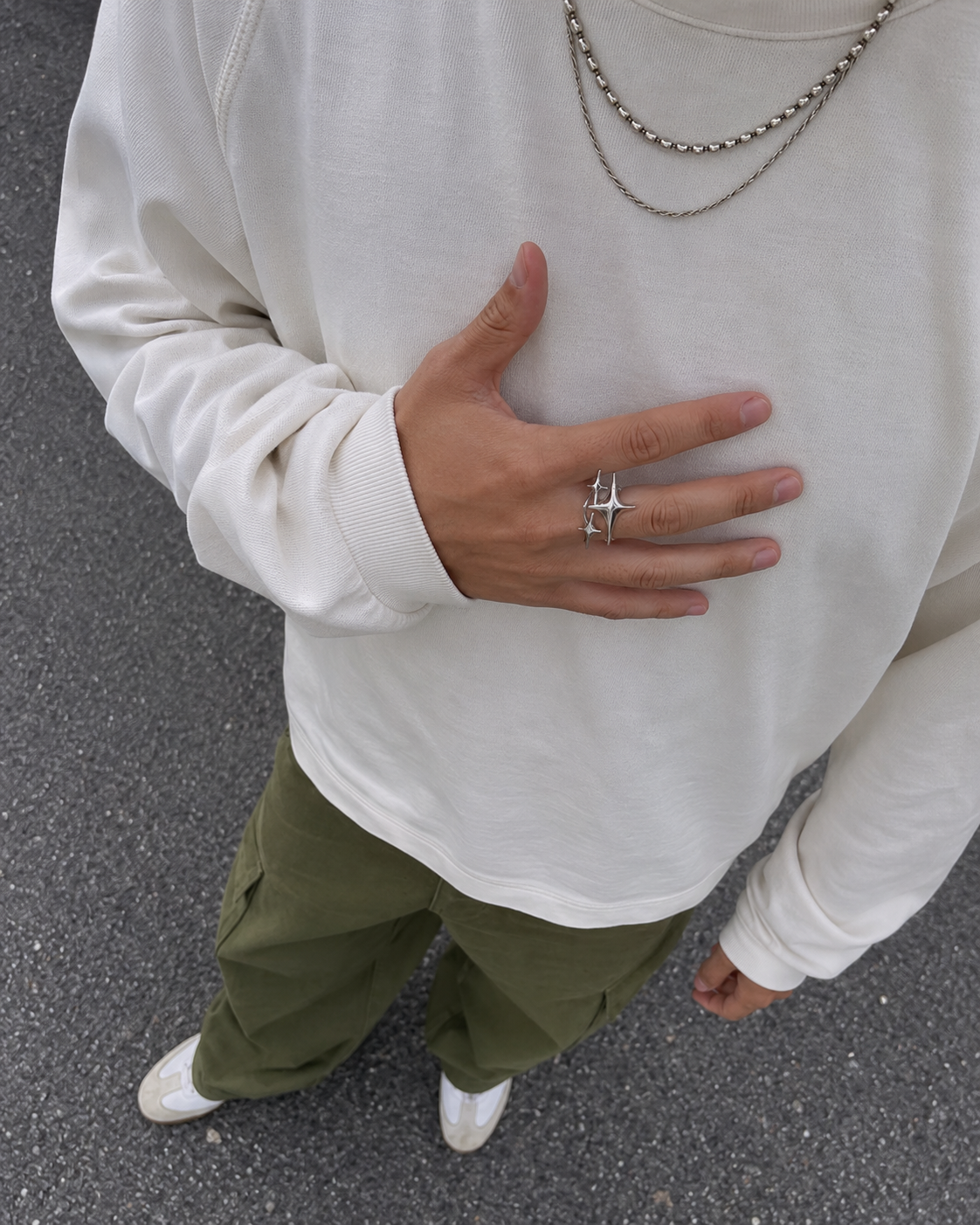 Silver Y2K star ring worn streetwear