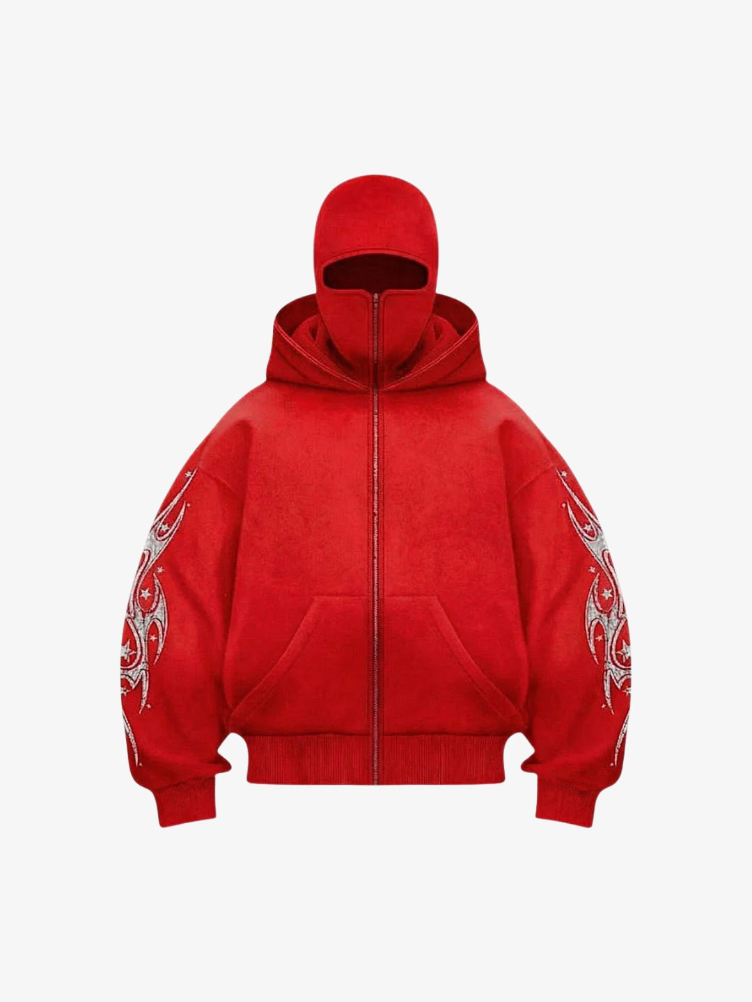 Sweat Zippé Y2K Cagoule Tribal Vrax - coloris Rouge flat face
