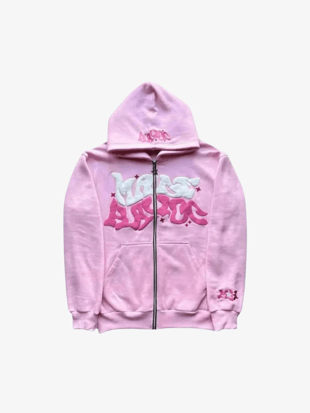 Sweat zippé Y2K rose Aesthetic présenté en vue produit oversize