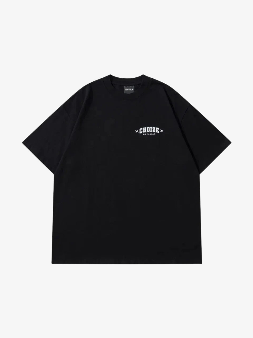 Détail du logo Choize Official bleu sur t-shirt blanc ALYXEN style collegiate
