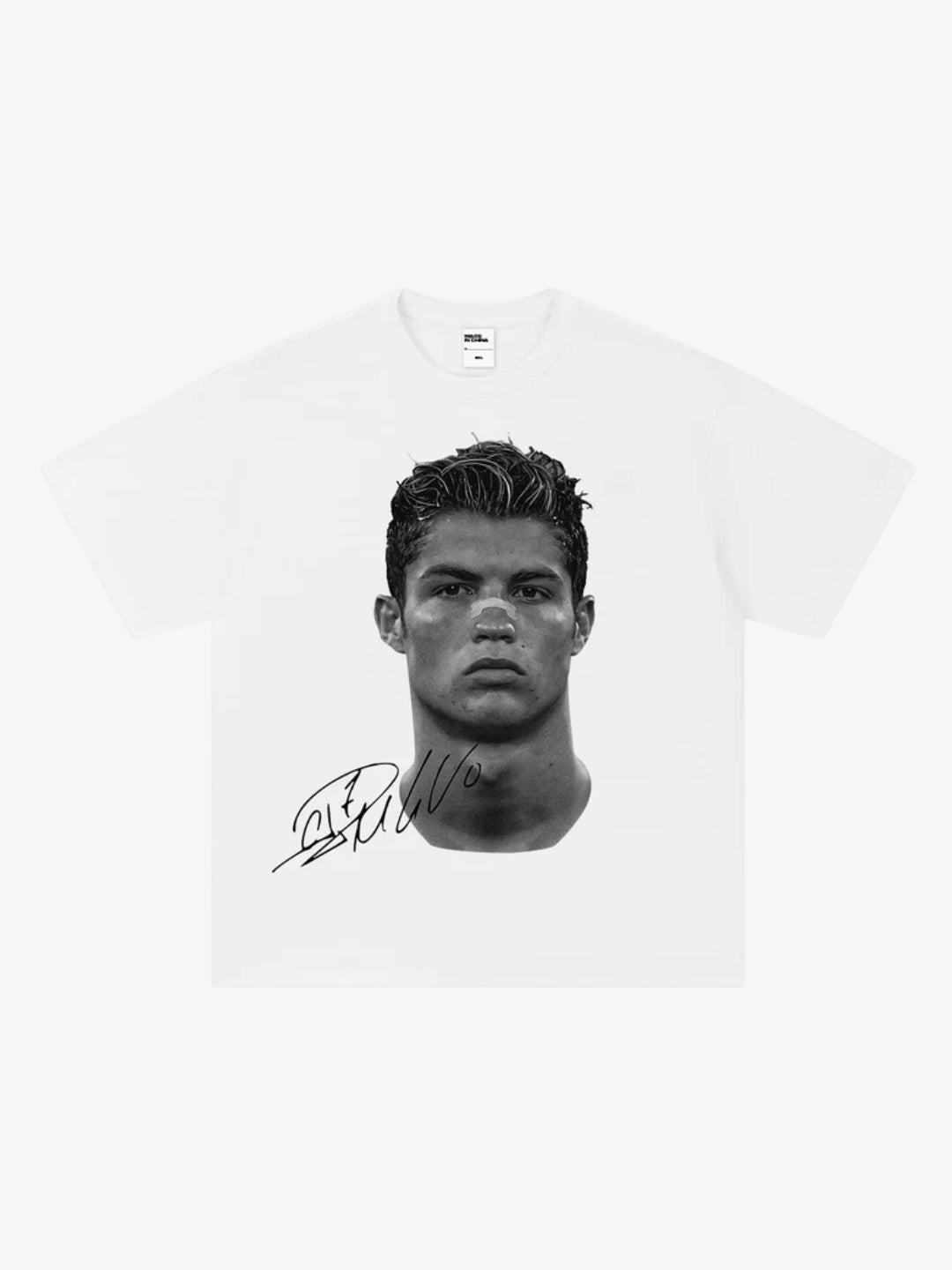 T-shirt Naldo ALYXEN blanc avec imprimé trompe-l’œil football streetwear Y2K