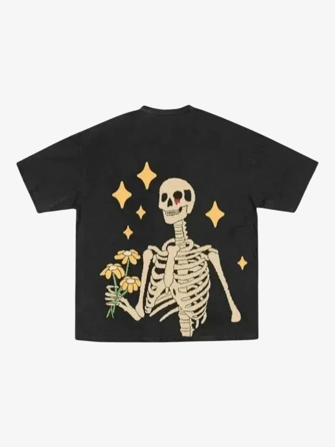 T-shirt graphic Wren black with squelette et fleurs en back view