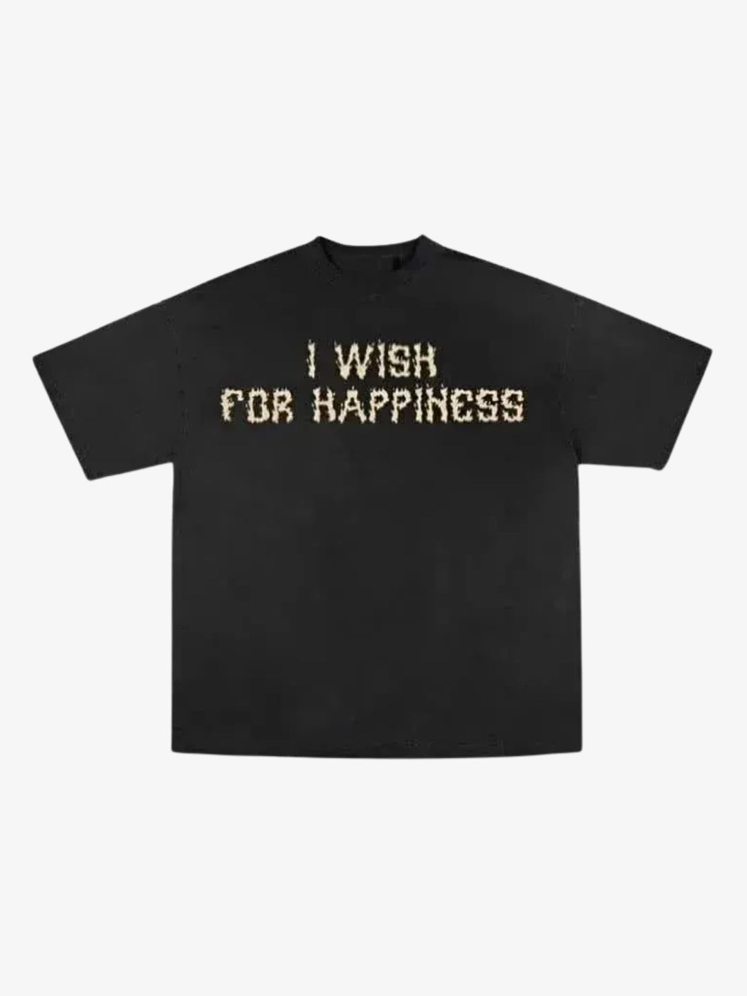T-shirt graphic Wren black with texte I wish for happiness front view