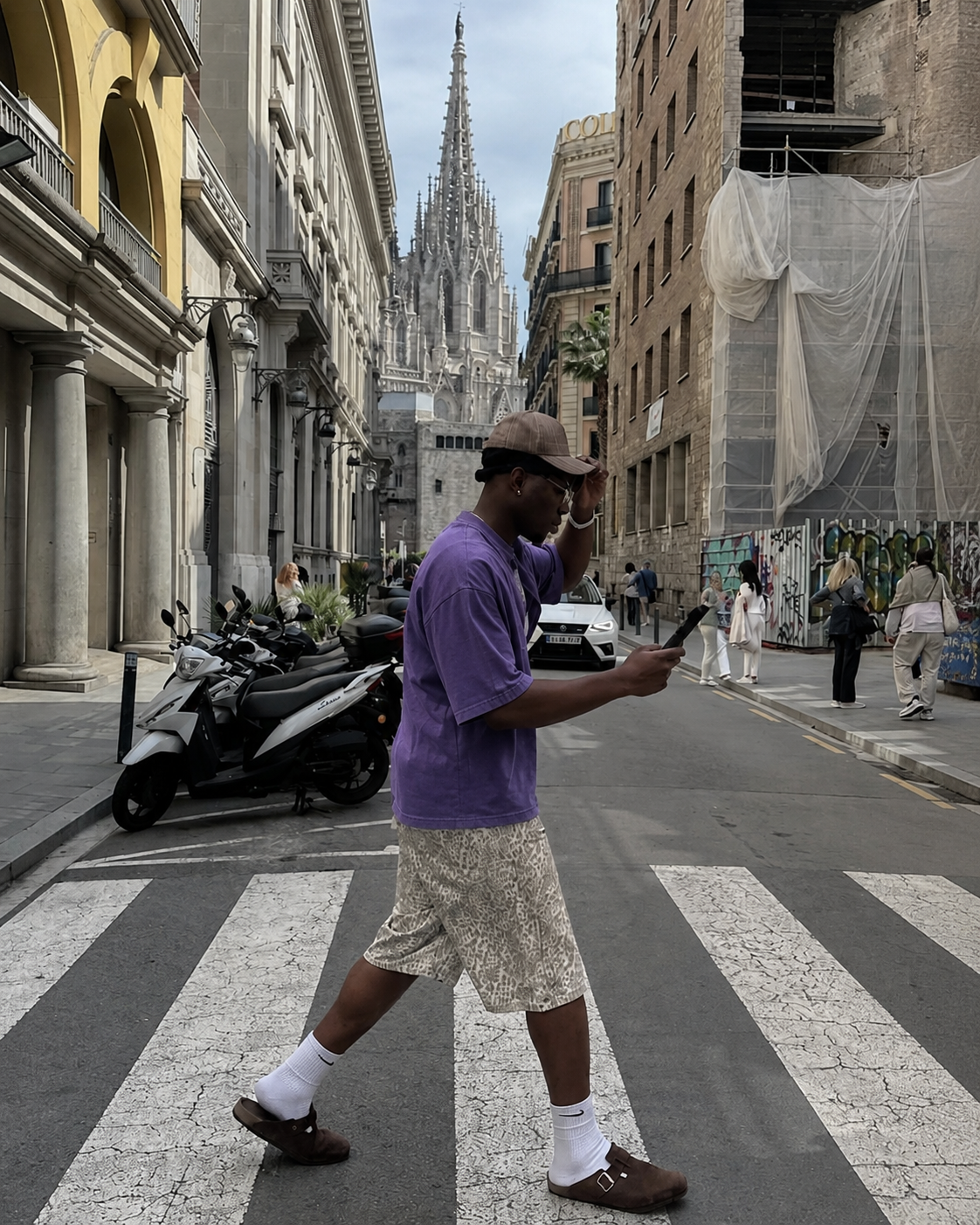 T-shirt Y2K Washed Axen Purple - front worn view Barcelone