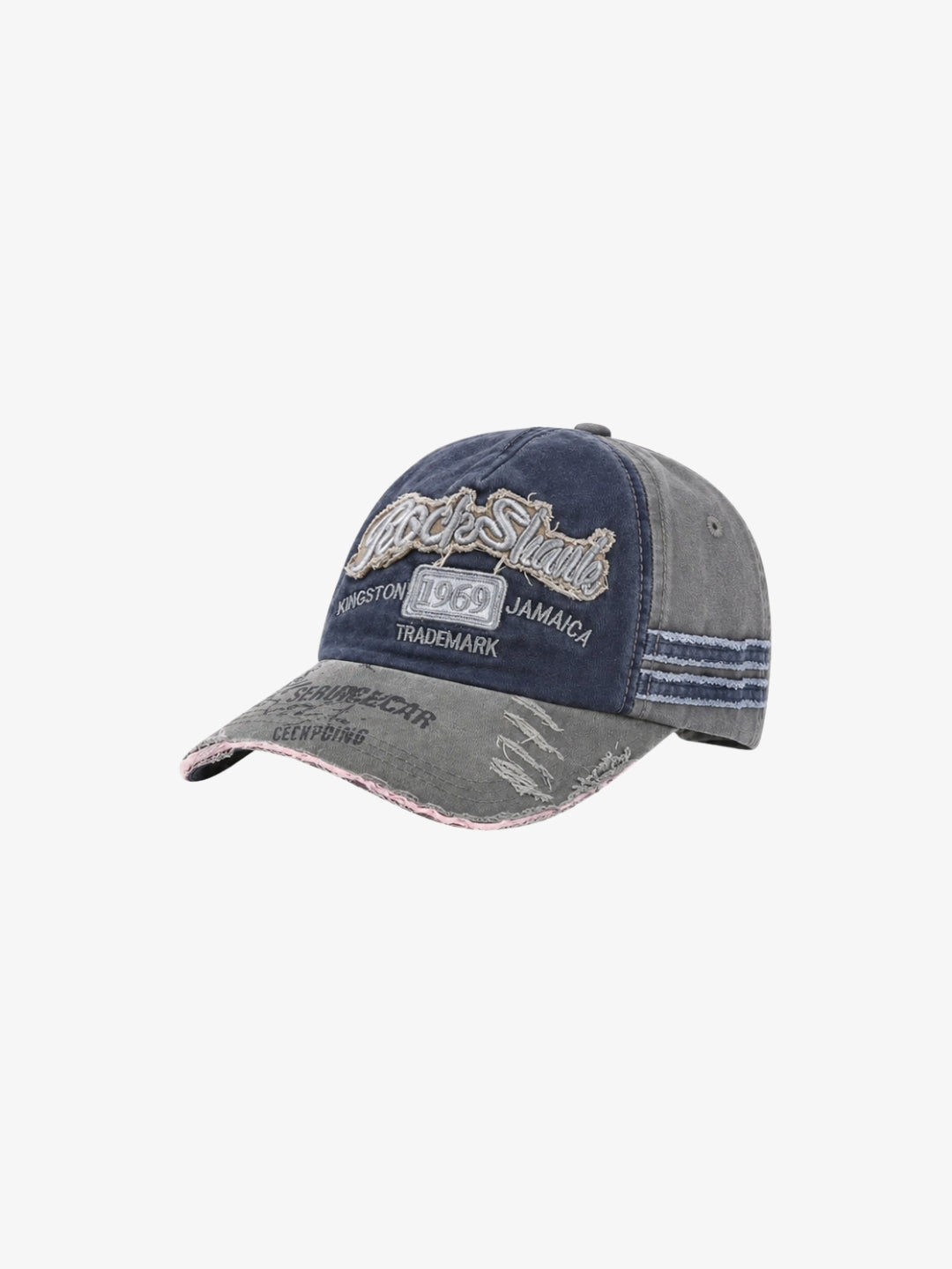 Casquette vintage bleu marine et grise à broderie 1969 vue avant
