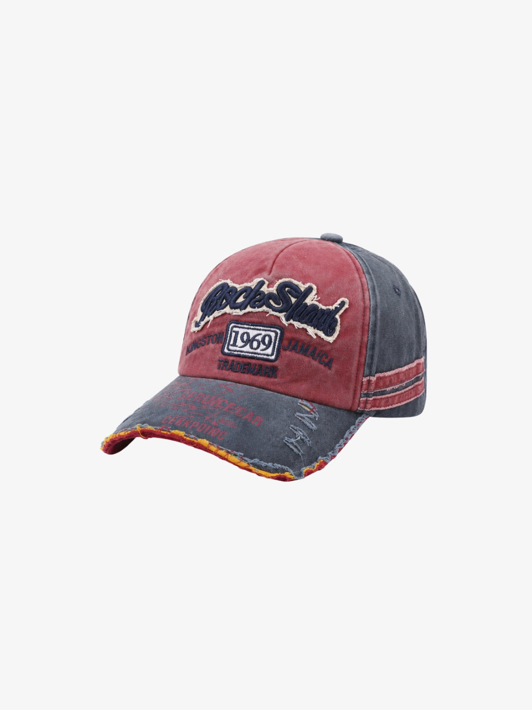 Casquette vintage rouge et grise à broderie 1969 vue avant