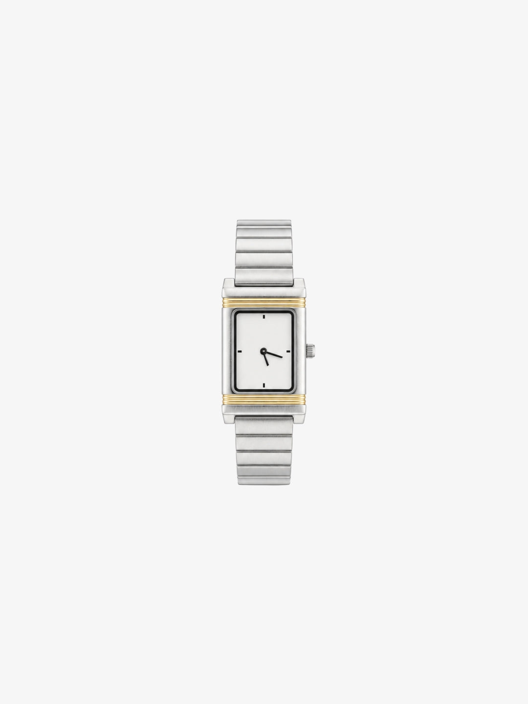 Two-tone silver and gold rectangular watch front view