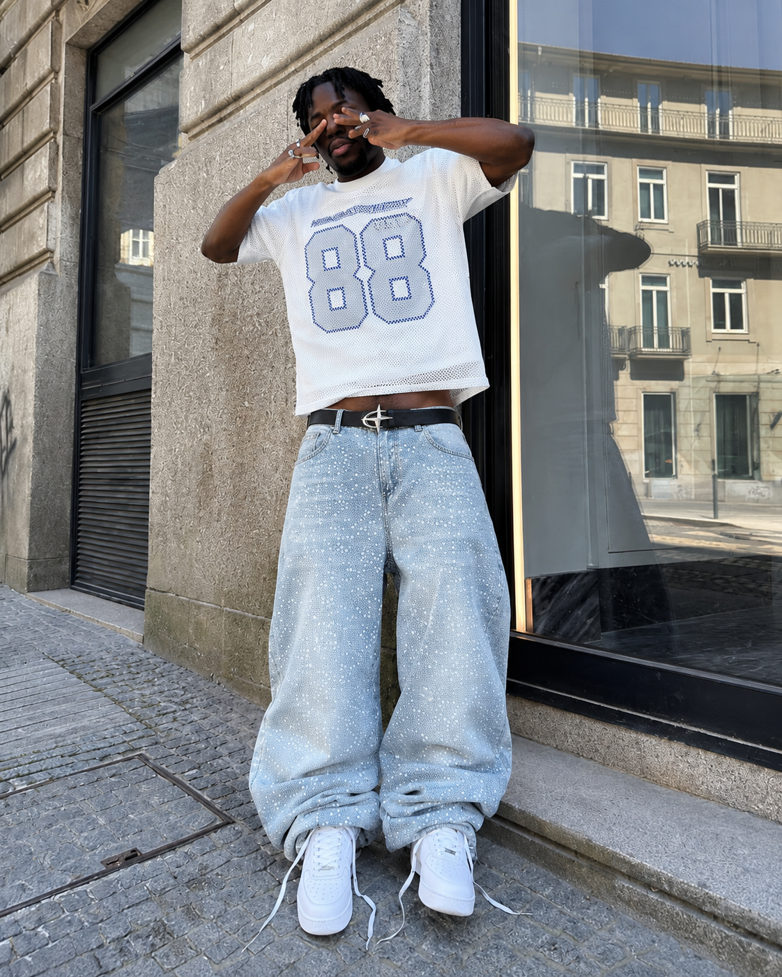 Black Y2K star belt streetwear baggy jeans
